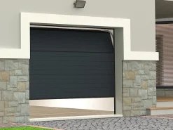 Vente-unique Porte de garage sectionnelle effet rainuré anthracite motorisée L254 x H218 cm - NORIA- Porte De Garage Sectionnelle