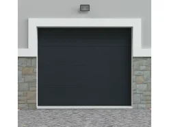 Vente-unique Porte de garage sectionnelle effet rainuré anthracite motorisée L254 x H218 cm - NORIA- Porte De Garage Sectionnelle