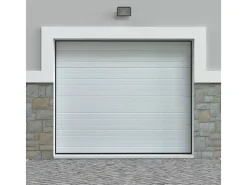 Vente-unique Porte De Garage Sectionnelle<Porte de garage sectionnelle effet rainuré blanc motorisée L254 x H218 cm - NORIA