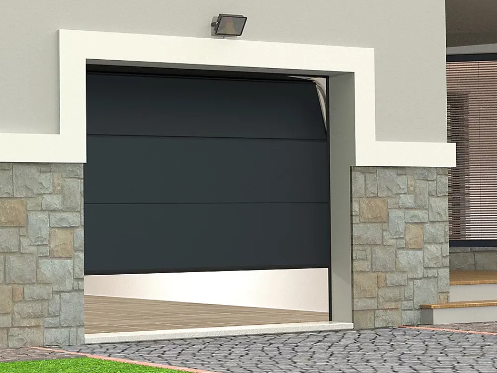 Vente-unique Porte De Garage Sectionnelle<Porte de garage sectionnelle effet bois anthracite motorisée L254 x H218 cm - PRIETA