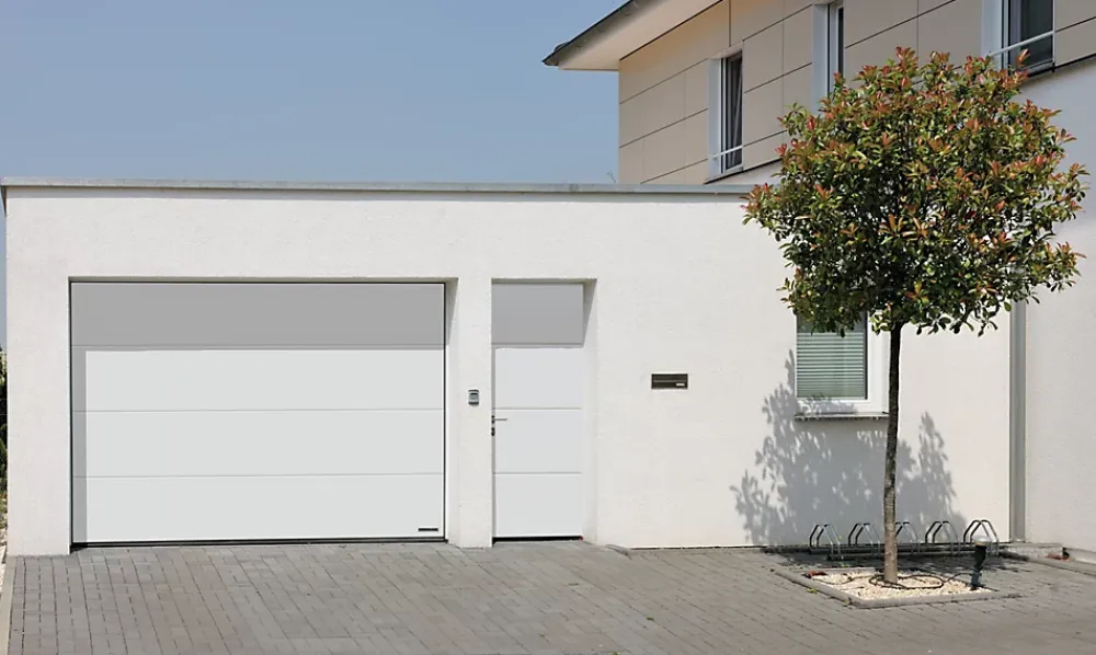 Hormann Porte de garage sectionnelle acier SandGrain blanc trafic RAL 9016 - l.300 x h.200 cm - motorisée- Porte De Garage Sectionnelle