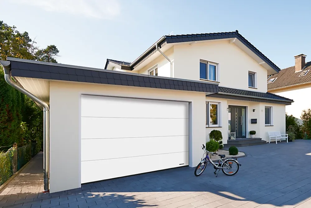 Hormann Porte de garage sectionnelle acier EcoStar blanc RAL 9016 Matt Deluxe - l.237,5 x h.200 cm - motorisée- Porte De Garage Sectionnelle
