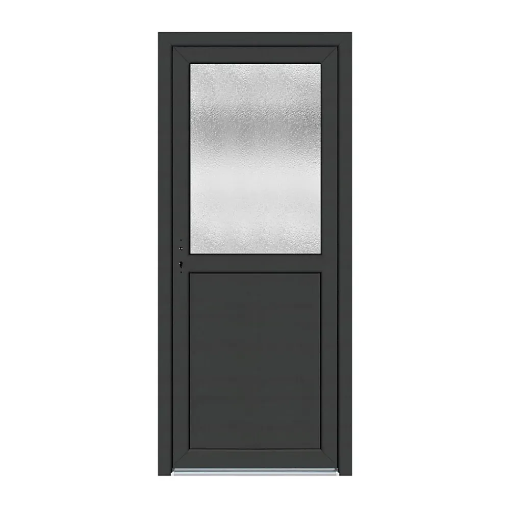 Porte De Service<Porte de service pvc 1/2 vitrée gris anthracite ext. et blanc int 90 x h.205 cm poussant droit