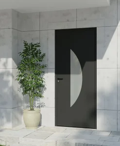 4ALU Porte d'entrée alu gris Demi Lune H.215 x l.90 cm poussant droit- Porte D'Entrée