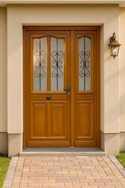 Gd Menuiseries Porte D'entrée Bois Tiercée Carole H215 X L140 Côte Tableau P. Gauche, Poignee, Barillet, Bouton- Porte D'Entrée