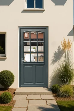 Gd Menuiseries Porte D'entrée Bois Vitrée Alexa Gris Ral7016, H.215xl.80 Côte Tableau P.droit Poignée, Barillet- Porte D'Entrée