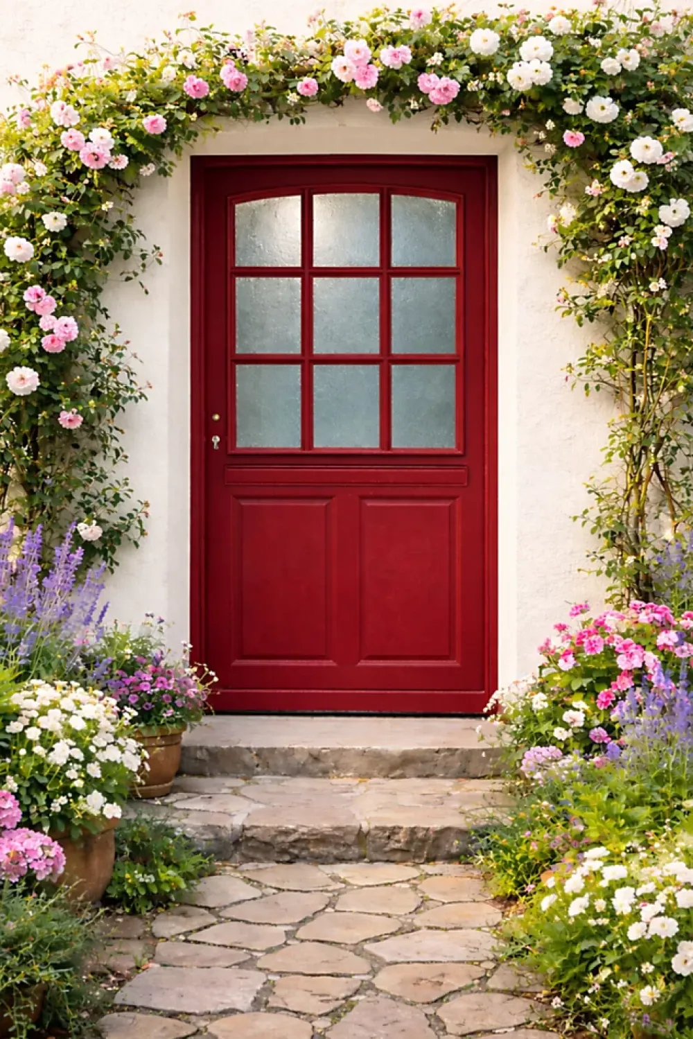 Gd Menuiseries Porte D'entrée Bois Vitrée Alize Rouge Ral 3004, H.215xl.90 Côte Tableau P.droit, Poignée, Barillet- Porte D'Entrée