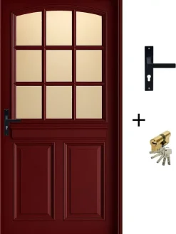 Gd Menuiseries Porte D'entrée Bois Vitrée Alize Rouge Ral 3004, H.215xl.90 Côte Tableau P.droit, Poignée, Barillet- Porte D'Entrée
