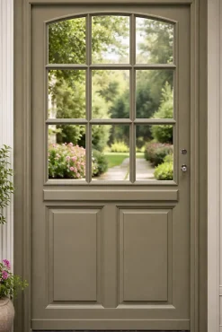 Gd Menuiseries Porte D'entrée Bois Vitrée Ady, Vert Ral7002,, H.215xl.90 P,gauche Côte Tableau, Poignée, Barillet- Porte D'Entrée