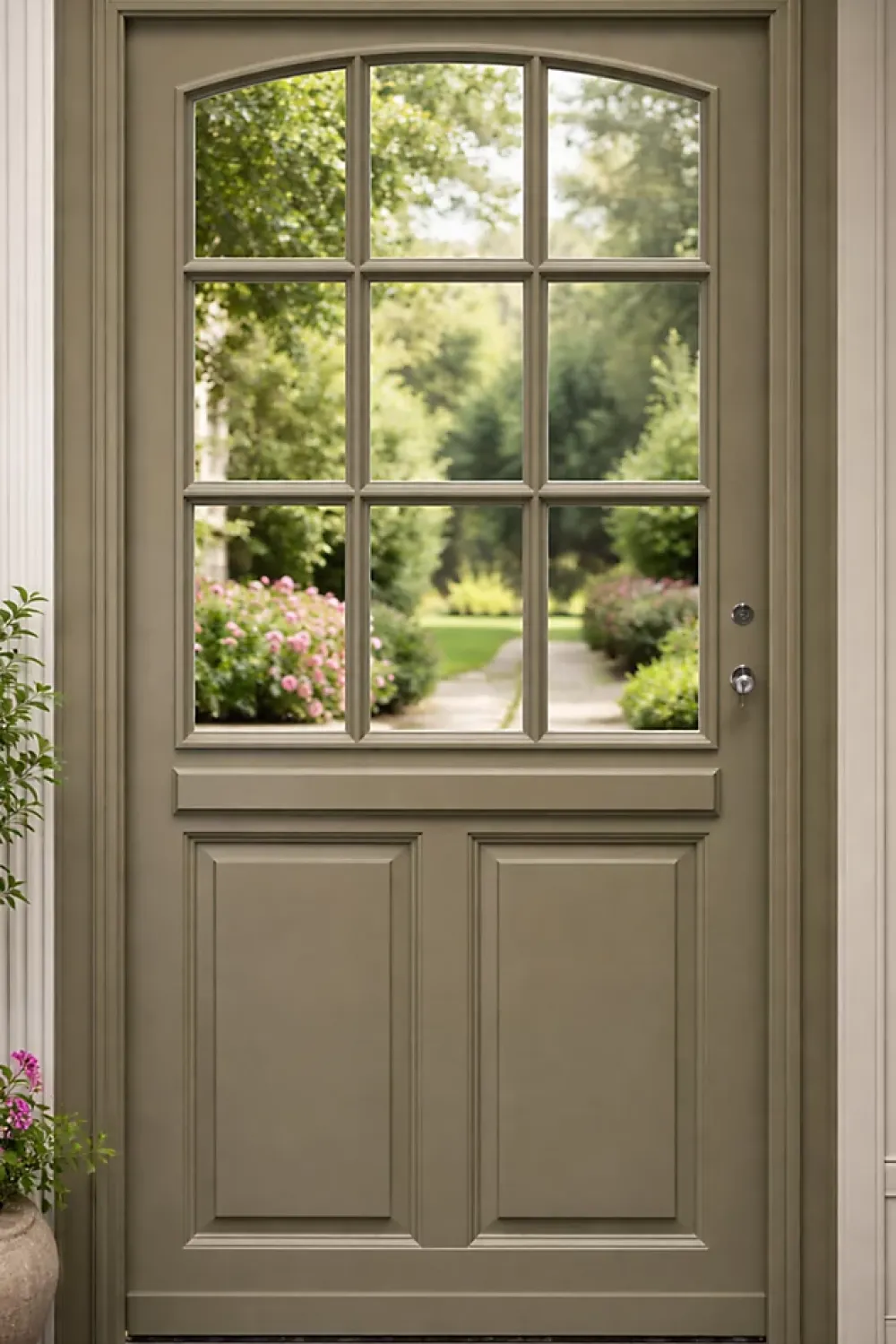 Gd Menuiseries Porte D'entrée Bois Vitrée Ady, Vert Ral7002,, H.215xl.90 P,gauche Côte Tableau, Poignée, Barillet- Porte D'Entrée