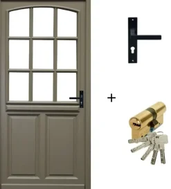 Gd Menuiseries Porte D'entrée Bois Vitrée Ady, Vert Ral7002,, H.215xl.90 P,gauche Côte Tableau, Poignée, Barillet- Porte D'Entrée