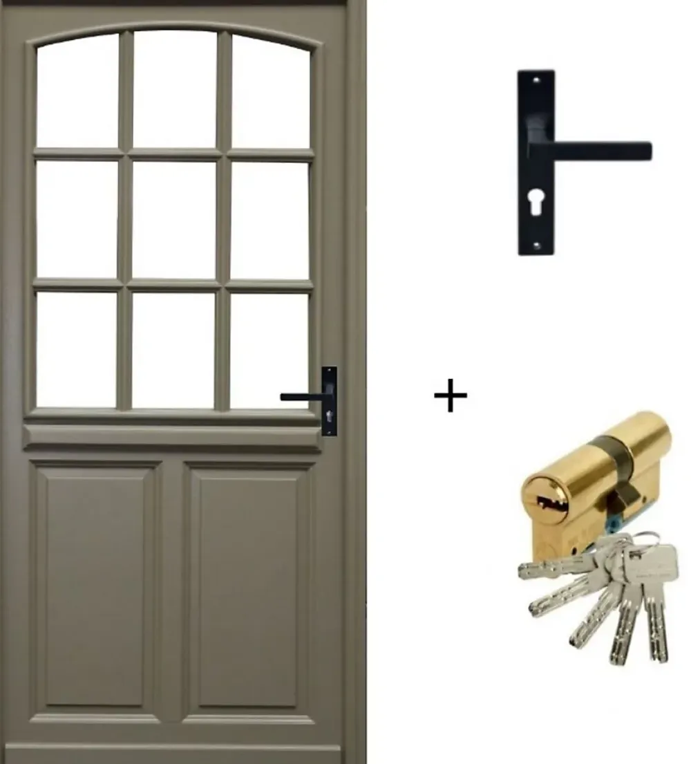 Gd Menuiseries Porte D'entrée Bois Vitrée Ady, Vert Ral7002,, H.215xl.90 P,gauche Côte Tableau, Poignée, Barillet- Porte D'Entrée