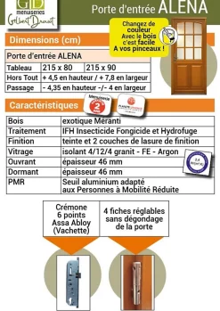 Gd Menuiseries Porte D'entrée Bois Vitrée Alena, H.215xl.80 Côte Tableau P. Gauche- Porte D'Entrée