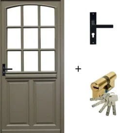 Gd Menuiseries Porte D'Entrée<Porte D'entrée Bois Vitrée Ady, Vert Ral7002,, H.215xl.90 Côte Tableau, P.droit, Poignée, Barillet