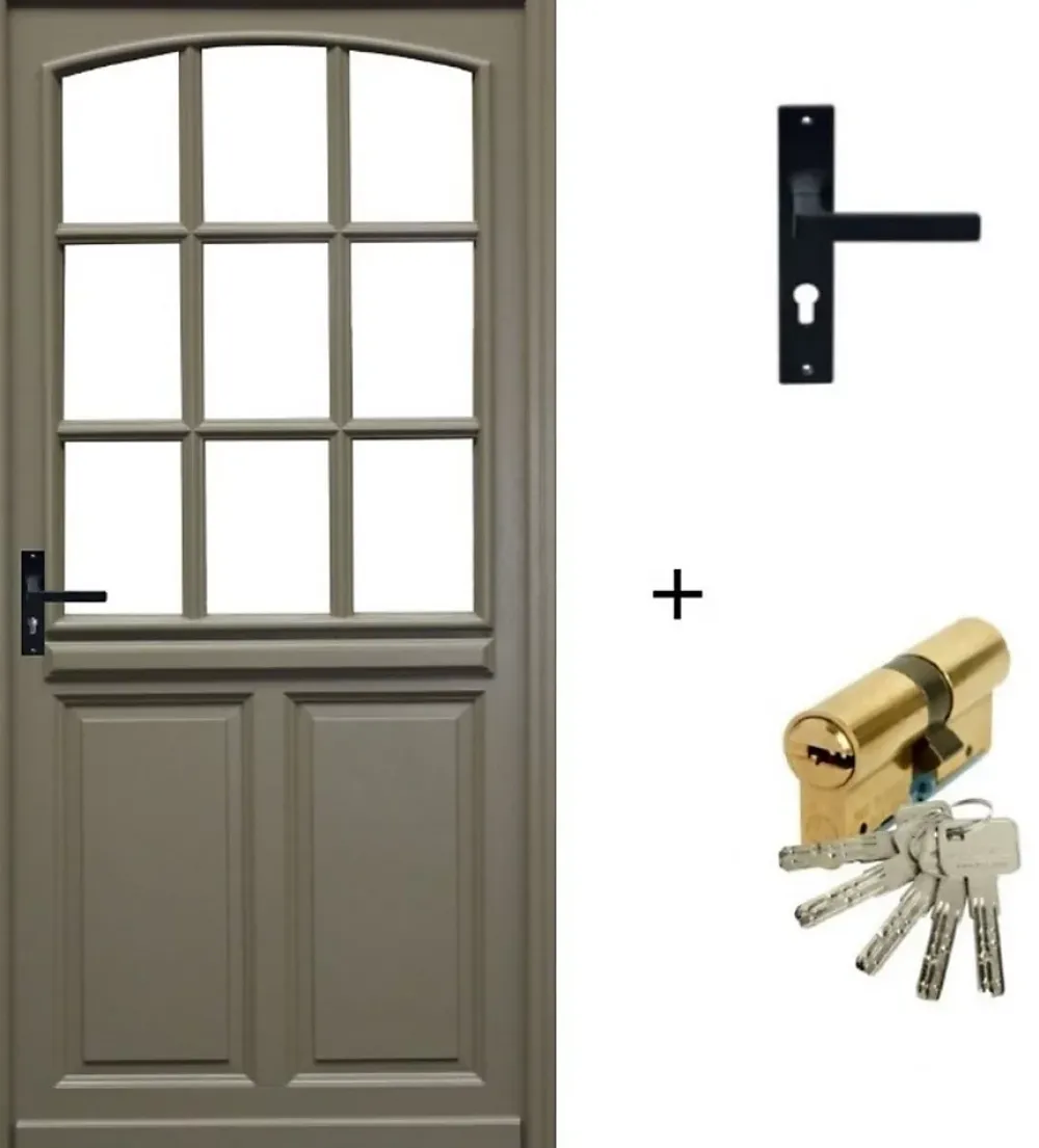 Gd Menuiseries Porte D'Entrée<Porte D'entrée Bois Vitrée Ady, Vert Ral7002,, H.215xl.90 Côte Tableau, P.droit, Poignée, Barillet
