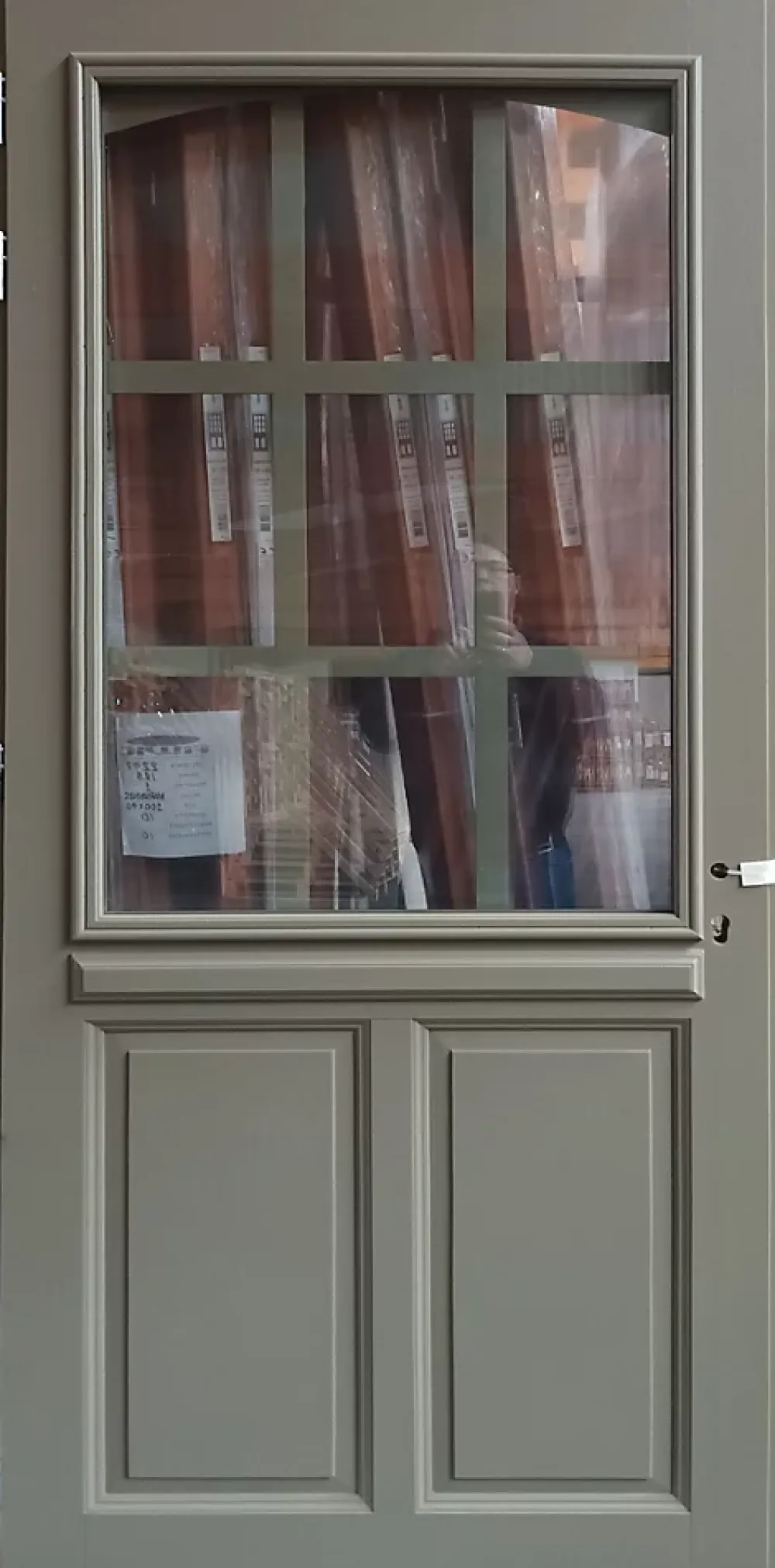 Gd Menuiseries Porte D'entrée Bois Vitrée Ady, Vert Ral7002,, H.215xl.90 Côte Tableau P.droit Poignée, Barillet- Porte D'Entrée