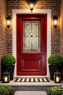 Gd Menuiseries Porte D'Entrée<Porte D'entrée Bois Vitrée Canada Rouge Ral3004, H.215xl.90 Côte Tableau P,gauche