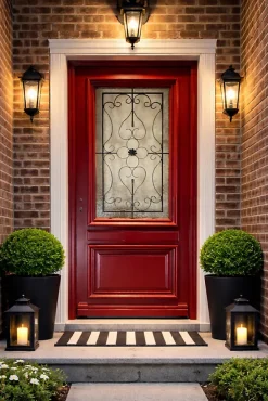 Gd Menuiseries Porte D'entrée Bois Vitrée Canada Rouge Ral3004, H.215xl.90 Côte Tableau P.droit- Porte D'Entrée