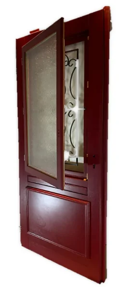 Gd Menuiseries Porte D'entrée Bois Vitrée Canada Rouge Ral3004, H.215xl.90 Côte Tableau P.droit- Porte D'Entrée