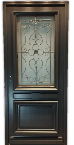 Gd Menuiseries Porte D'entrée Bois Vitrée Candice Ral 7016, H.215xl.90 P,droit Côte Tableau- Porte D'Entrée
