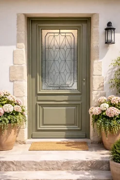 Gd Menuiseries Porte D'Entrée<Porte D'entrée Bois Vitrée Canelle Vert Ral 7002, H.215xl.90 Côte Tableau P. Gauche