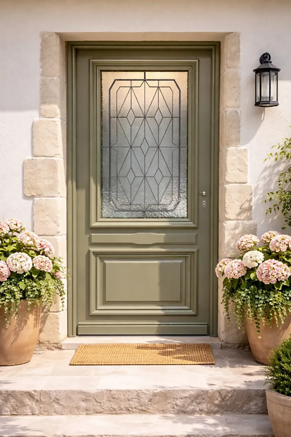 Gd Menuiseries Porte D'Entrée<Porte D'entrée Bois Vitrée Canelle Vert Ral 7002, H.215xl.90 Côte Tableau P. Gauche