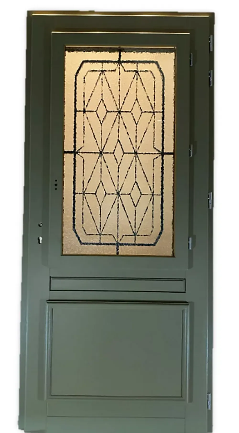Gd Menuiseries Porte D'Entrée<Porte D'entrée Bois Vitrée Canelle Vert Ral 7002, H.215xl.90 Côte Tableau P. Gauche