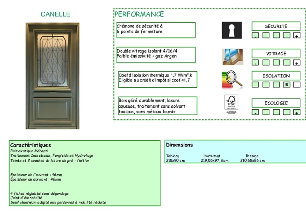 Gd Menuiseries Porte D'Entrée<Porte D'entrée Bois Vitrée Canelle Vert Ral 7002, H.215xl.90 Côte Tableau P. Gauche
