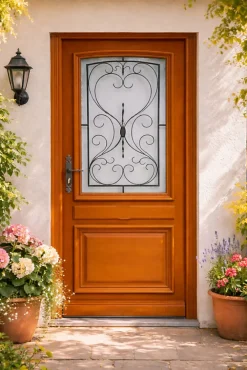 Gd Menuiseries Porte D'entrée Bois Vitrée, Curcuma, H.215xl.90 Côte Tableau P.droit- Porte D'Entrée