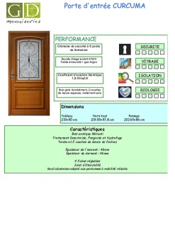Gd Menuiseries Porte D'entrée Bois Vitrée, Curcuma, H.215xl.90 Côte Tableau P.droit- Porte D'Entrée
