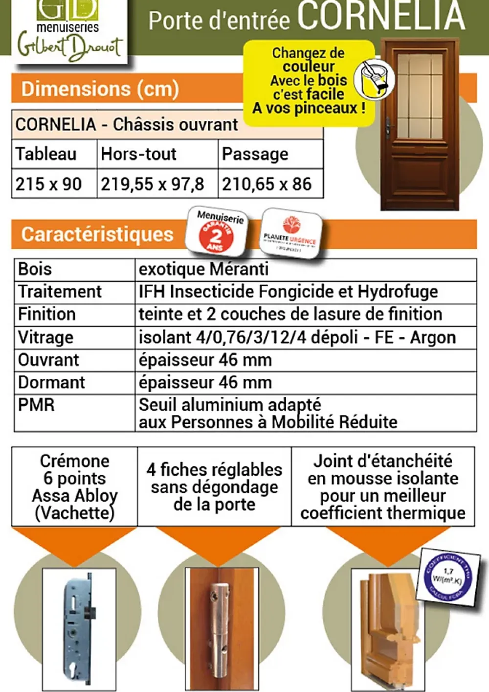 Gd Menuiseries Porte D'Entrée<Porte D'entrée Bois Vitrée Cornelia, H.215xl.90 Côte Tableau, P.droit