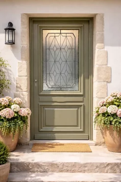 Gd Menuiseries Porte D'Entrée<Porte D'entrée Bois Vitrée Canelle Vert Ral 7002, H.215xl.90 P,droit Côte Tableau