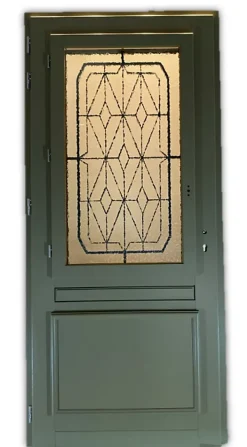 Gd Menuiseries Porte D'Entrée<Porte D'entrée Bois Vitrée Canelle Vert Ral 7002, H.215xl.90 P,droit Côte Tableau