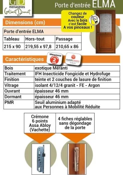 Gd Menuiseries Porte D'entrée Bois Vitrée, Elioth, H.215xl.90 Côte Tableau P. Gauche- Porte D'Entrée