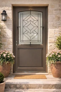 Gd Menuiseries Porte D'Entrée<Porte D'entrée Bois Vitrée Elodie Gris Ral 7039, H.215xl.90 Côte Tableau P.droit