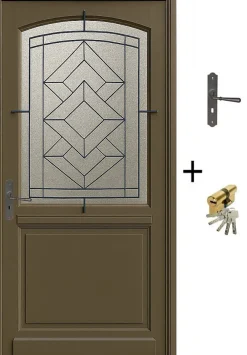 Gd Menuiseries Porte D'Entrée<Porte D'entrée Bois Vitrée Elsie, Vert Ral7002, H.215xl.90 P.droit , Poignée, Barillet Côte Tableau