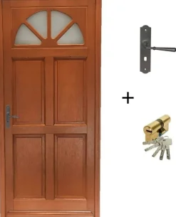 Gd Menuiseries Porte D'entrée Bois Vitrée Ferji, H.215xl.90 P.droit , Poignée, Barillet Côte Tableau- Porte D'Entrée