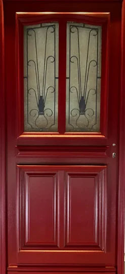 Gd Menuiseries Porte D'entrée Bois Vitrée Martine Rouge Ral 3004, H.215xl.90 Côte Tableau P. Gauche- Porte D'Entrée