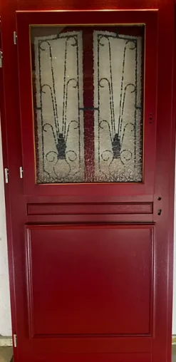 Gd Menuiseries Porte D'entrée Bois Vitrée Martine Rouge Ral 3004, H.215xl.90 Côte Tableau P. Gauche- Porte D'Entrée