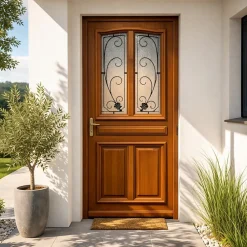 Gd Menuiseries Porte D'entrée Bois Vitrée Mathis, H,200xl,80 Côte Tableau P.droit, Poignée, Barillet- Porte D'Entrée