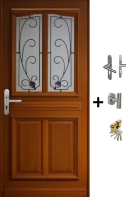 Gd Menuiseries Porte D'entrée Bois Vitrée Mathis, H,200xl,80 Côte Tableau P.droit, Poignée, Barillet- Porte D'Entrée