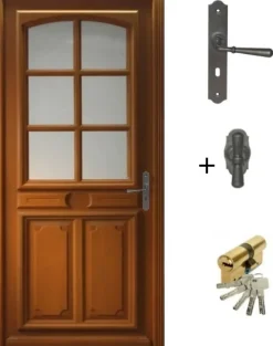 Gd Menuiseries Porte D'Entrée<Porte D'entrée Bois Vitrée Marine, H.215xl.80 Côte Tableau, P.gauche , Poignée, Barillet