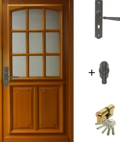 Gd Menuiseries Porte D'Entrée<Porte D'entrée Bois Vitrée Marine, H.200 X L.90 P.droit, Poignée, Barillet Côte Tableau