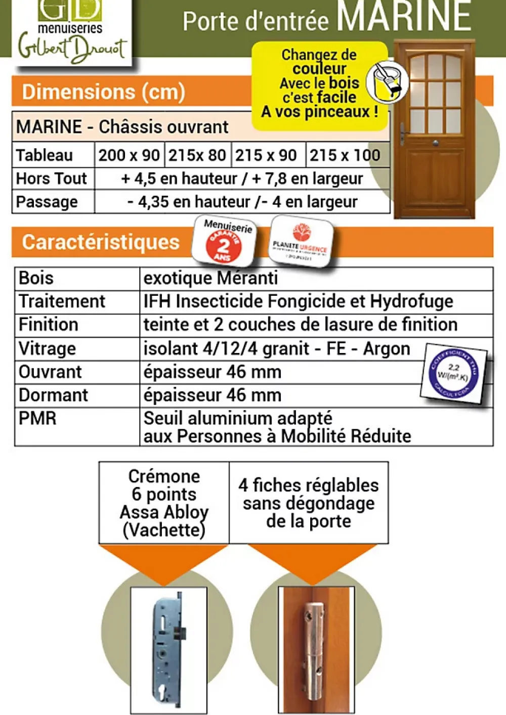 Gd Menuiseries Porte D'Entrée<Porte D'entrée Bois Vitrée Marine, H,200xl,80 Côte Tableau P.droit Poignée, Barillet