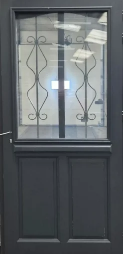 Gd Menuiseries Porte D'entrée Bois Vitrée Sandro Gris Ral7016, H.215xl.90 Côte Tableau P,gauche- Porte D'Entrée