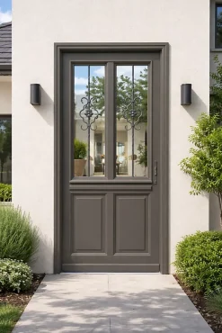 Gd Menuiseries Porte D'Entrée<Porte D'entrée Bois Vitrée Santiago Gris Marron Ral7039, H.200 X L.90 Côte Tableau P,gauche