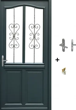 Gd Menuiseries Porte D'Entrée<Porte D'entrée Bois Vitrée Sabrina Gris Ral7016, H.215xl.90 Côte Tableau P.droit Poignée, Barillet