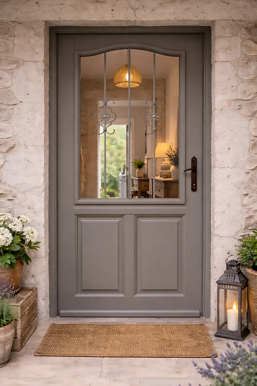 Gd Menuiseries Porte D'Entrée<Porte D'entrée Bois Vitrée Santiago Gris Marron Ral7039, H.215xl.90 Côte Tableau P,gauche