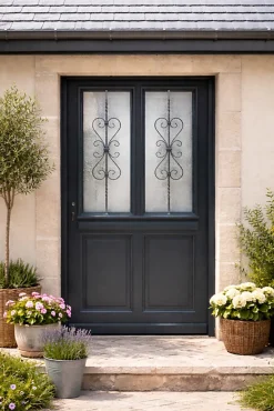Gd Menuiseries Porte D'entrée Bois Vitrée Sobra, H.215xl.90 Côte Tableau P.droit Poignée, Barillet- Porte D'Entrée