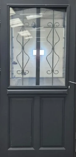 Gd Menuiseries Porte D'Entrée<Porte D'entrée Bois Vitrée Sandro Gris Ral7016, H.200 X L.90 Côte Tableau, P.droit, Poignee, Barillet